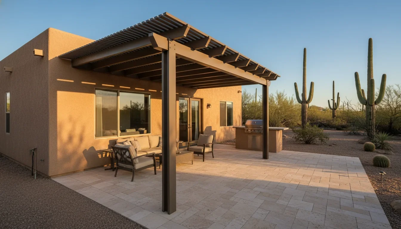 Attached pergola creating a covered patio off the back of a Tucson home
