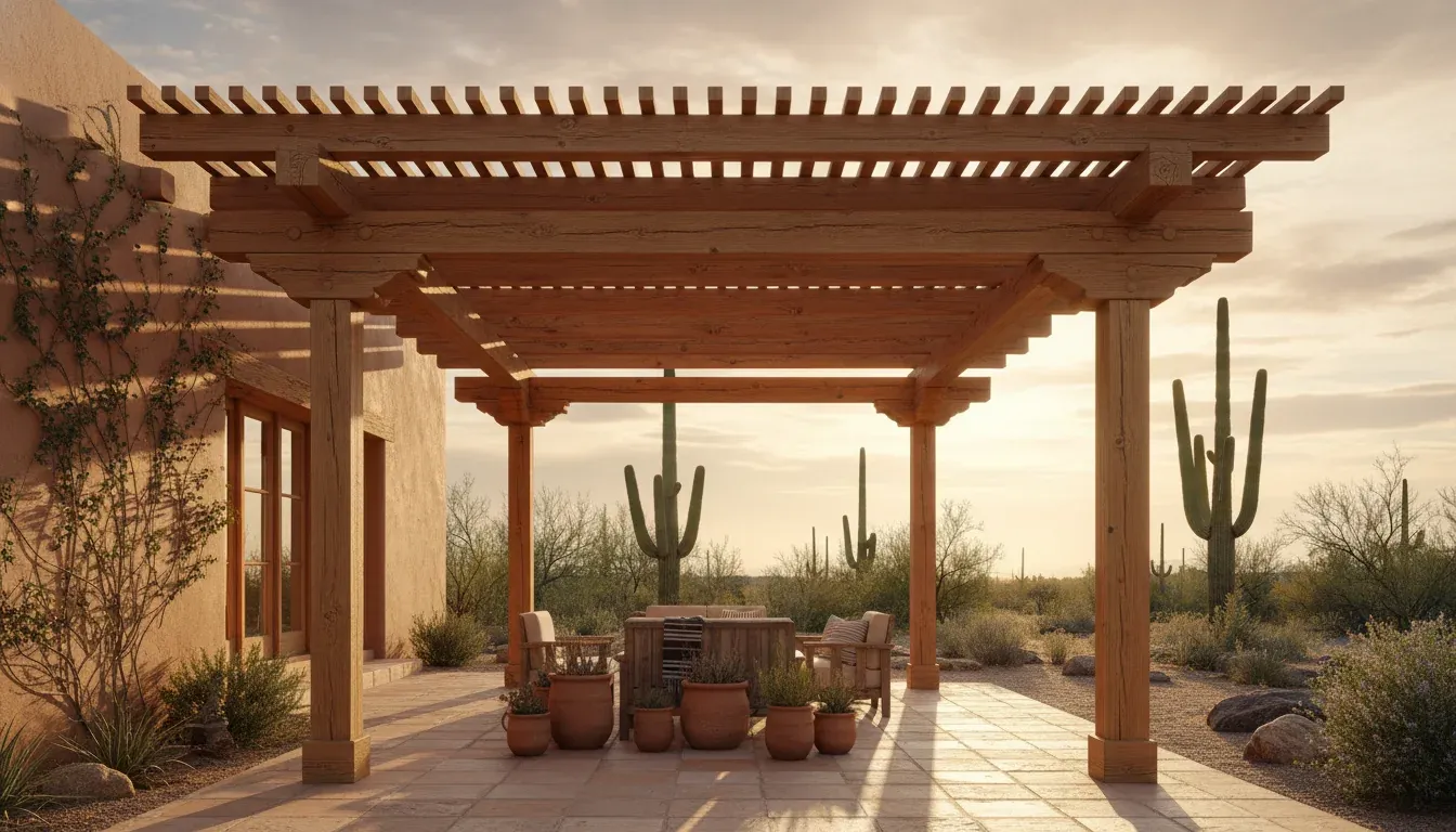 Premium ipe wood pergola with deep brown grain